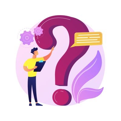 Website FAQ section. User helpdesk, customer support, frequently asked questions. Problem solution, quiz game Confused man cartoon character. Vector isolated concept metaphor illustration